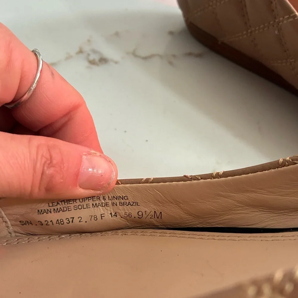 Tory Burch tan ballet flats with black patent leather cap size 9.5